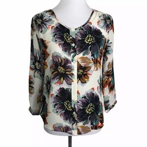 Lands' End Floral Blouse Semi Sheer Sz. 2P